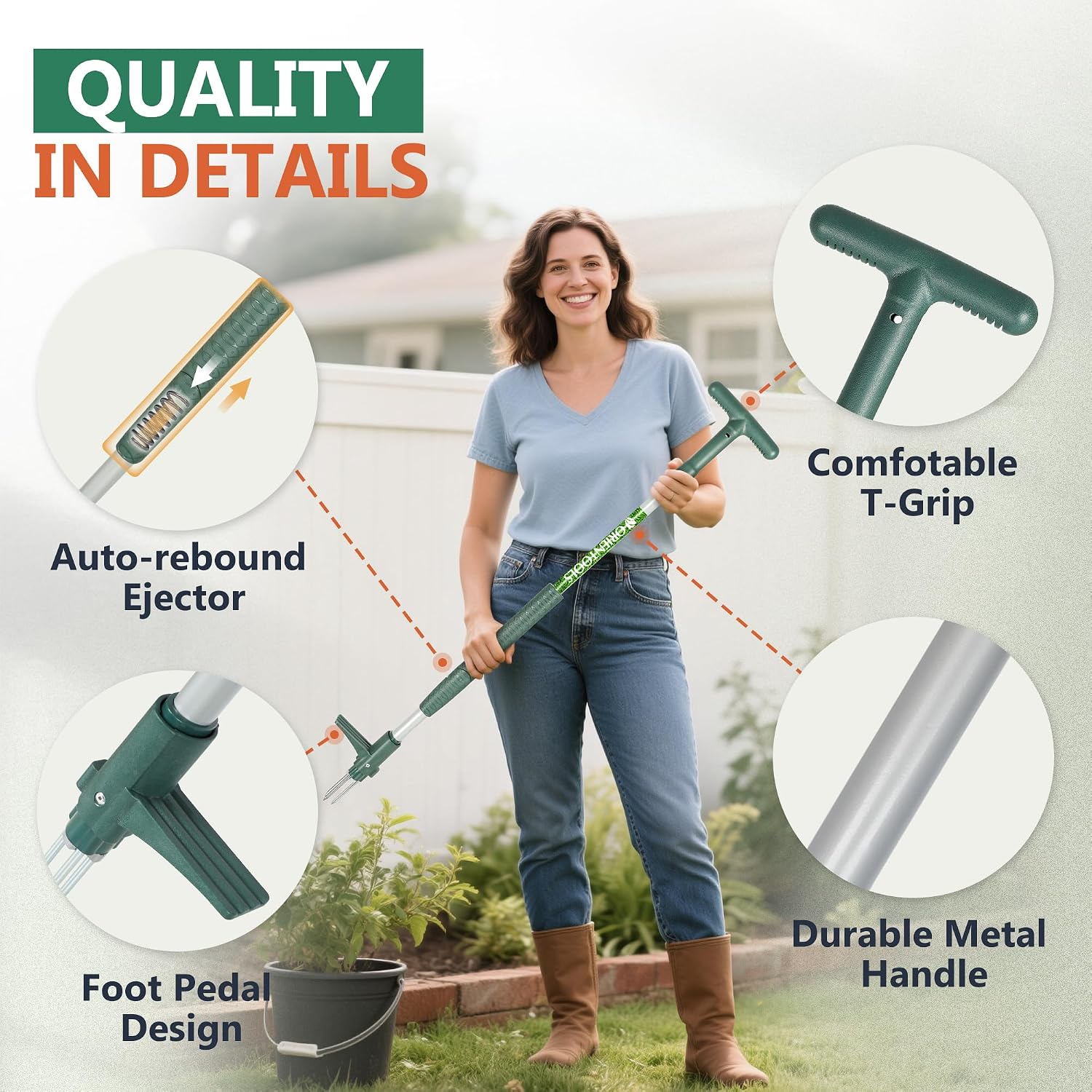 Detalle de ORIENTOOLS Weed Puller Stand Up Weeder with 3 Claws — 39.4" Long, Forest Green