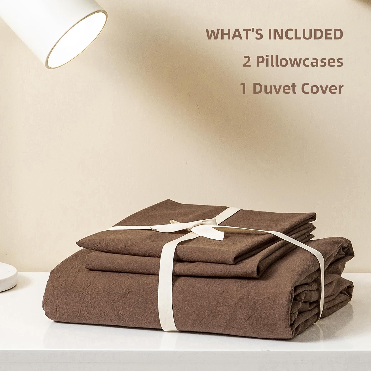 Detalle de JIYUAN Queen Washed Cotton Duvet Cover Set, 3-Piece with Hidden Zipper and 8 Corner Ties