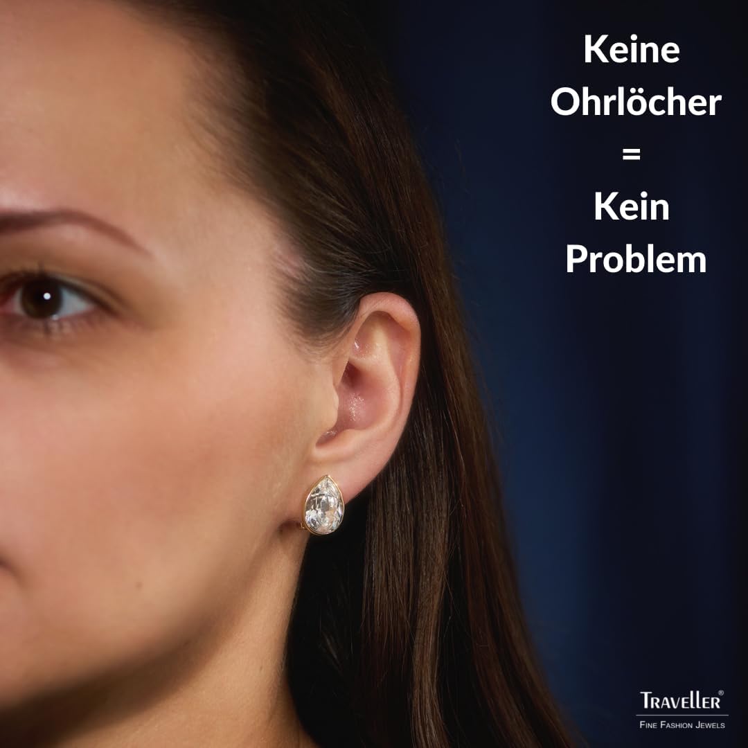 Thumbnail 1 de Traveller Ohrclip – Tropfenform mit Kristallen, vergoldet oder platiniert, 15x11 mm
