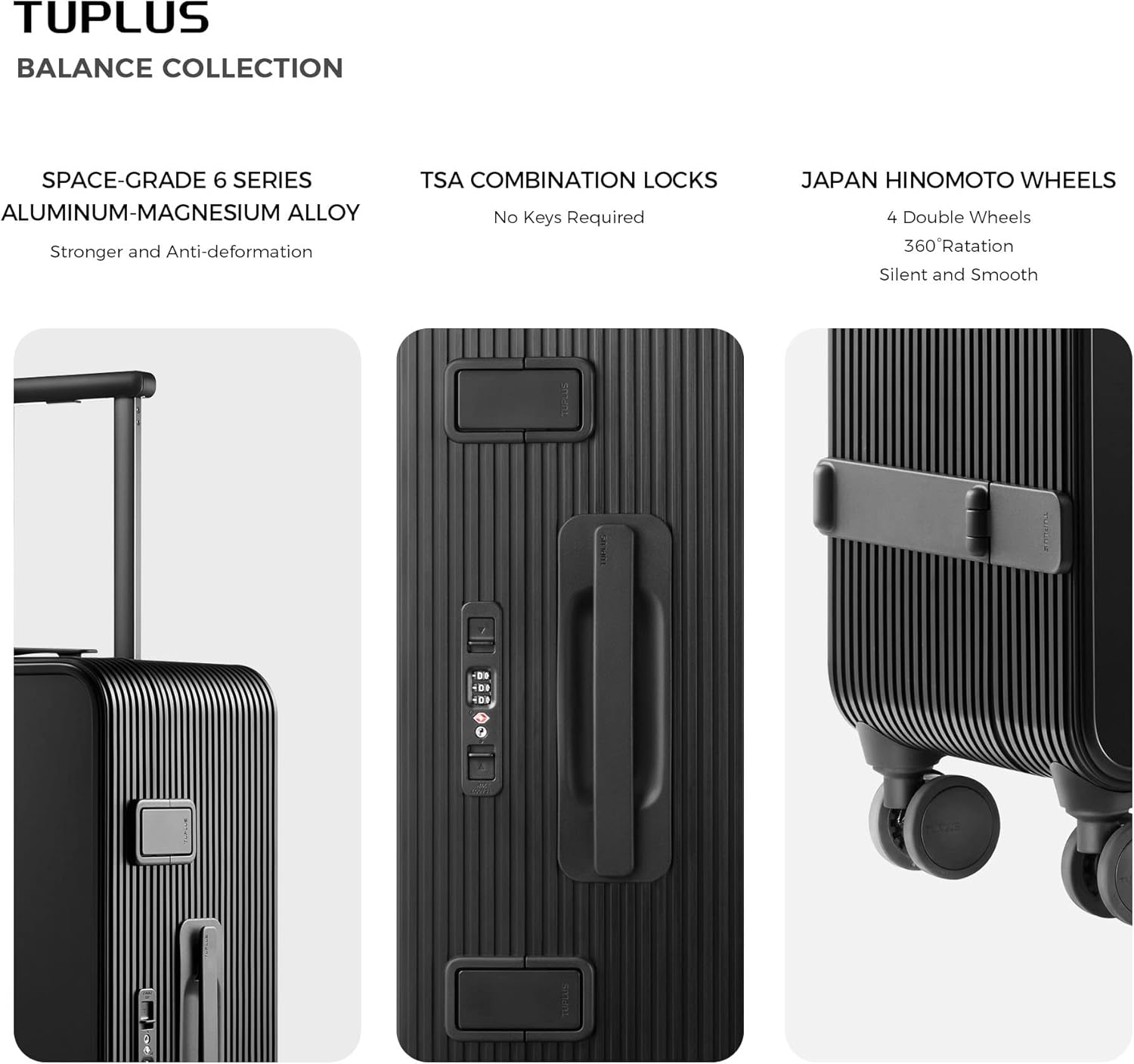 Thumbnail 3 de TUPLUS Suitcase Hard Shell Luggage with Aluminum-Magnesium Body, 4 Spinner Wheels and TSA Lock