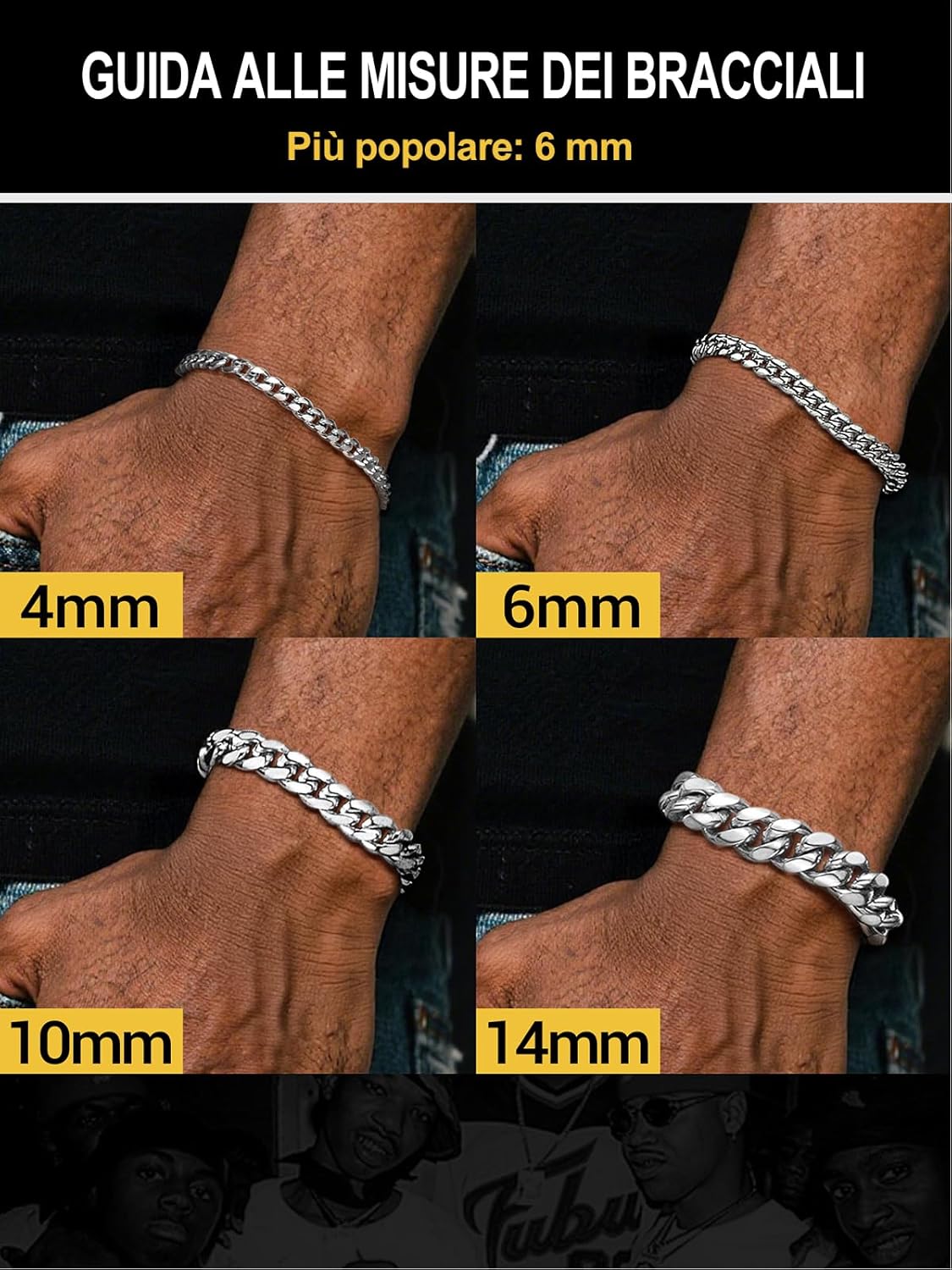 Thumbnail 5 de PROSTEEL Bracciale da uomo in acciaio inox placcato oro con catena a maglie e doppio anello (lunghezze 16/19/21 cm)