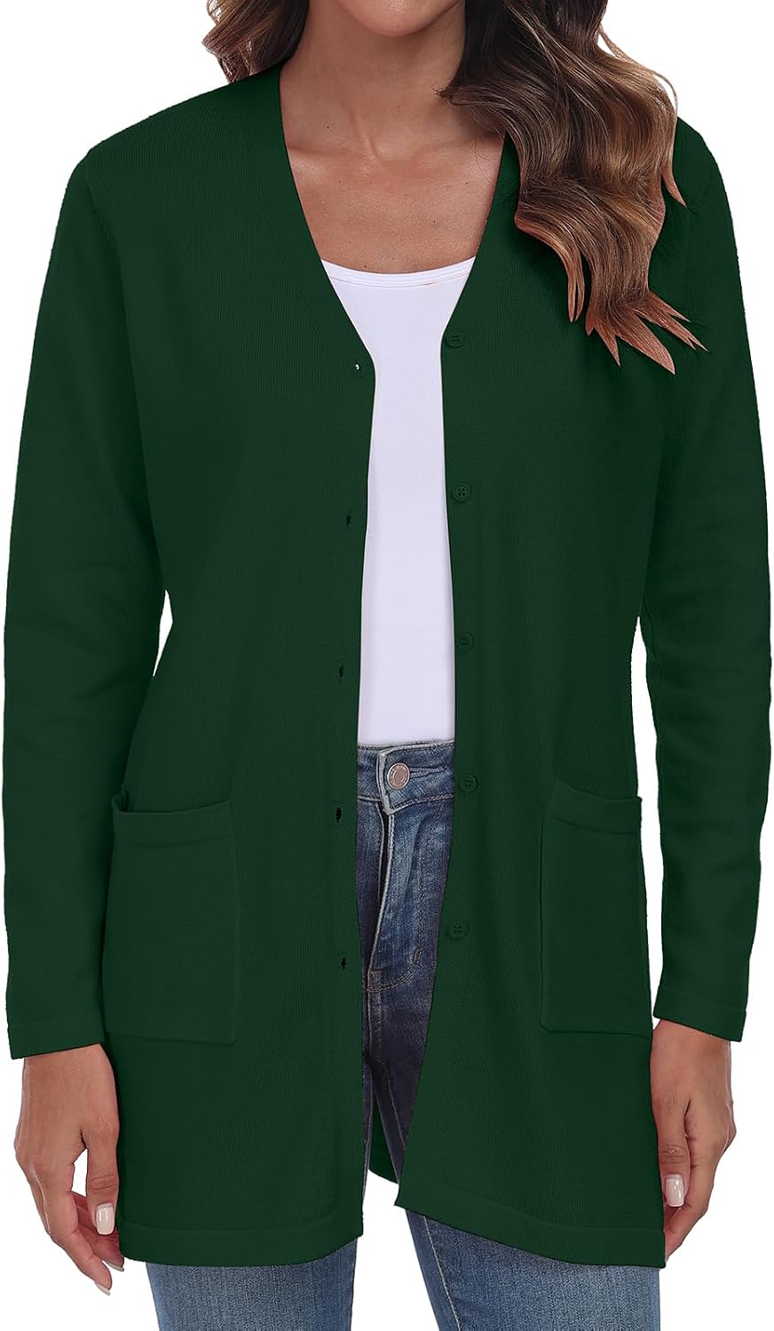 Detalle 2 de YUNDAI Women’s Open-Front Lightweight Knitted Long Cardigan with Pockets