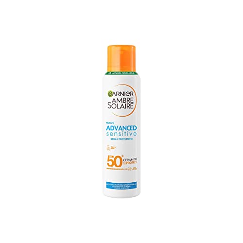 Detalle de Garnier Ambre Solaire Advanced Sensitive Adulti Ceramide Protect Spray SPF 50+ – Protezione molto alta per pelli sensibili, senza profumo (150 ml)