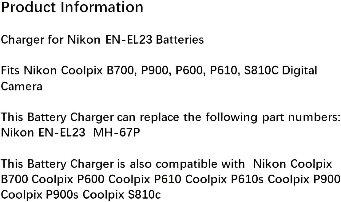 Detalle de USB Dual Camera Charger for EN-EL23 (Nikon Coolpix B700, P900, P600, P610, S810c)