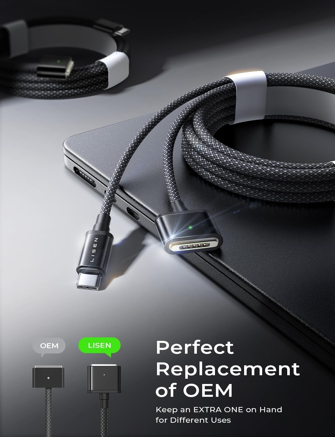 Thumbnail 4 de LISEN 140W Magnetic Safe USB-C to Magnetic 3 Cable for MacBook Air/Pro (6.6FT, Black)