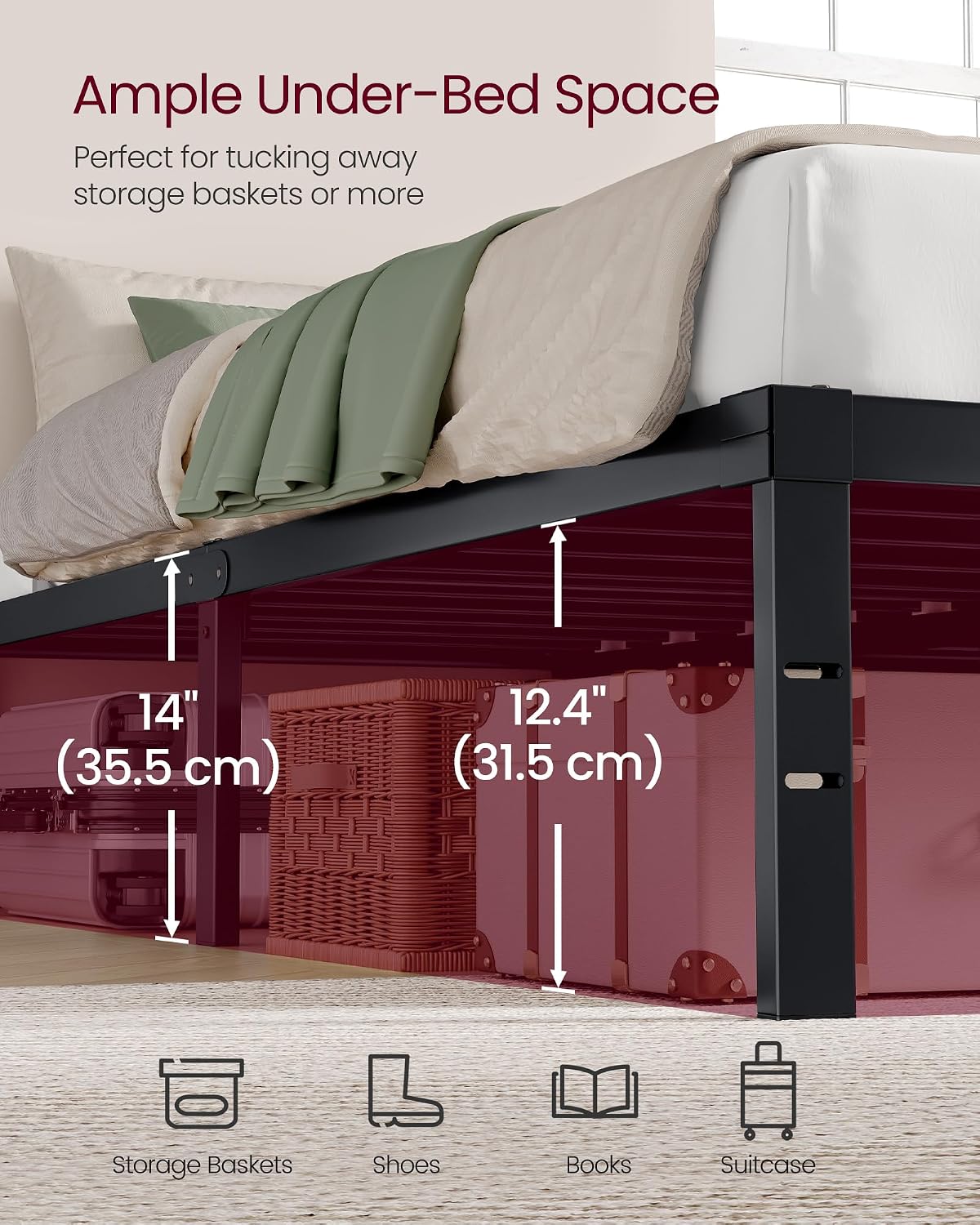 Detalle de VASAGLE King Metal Bed Frame, 14-Inch Height