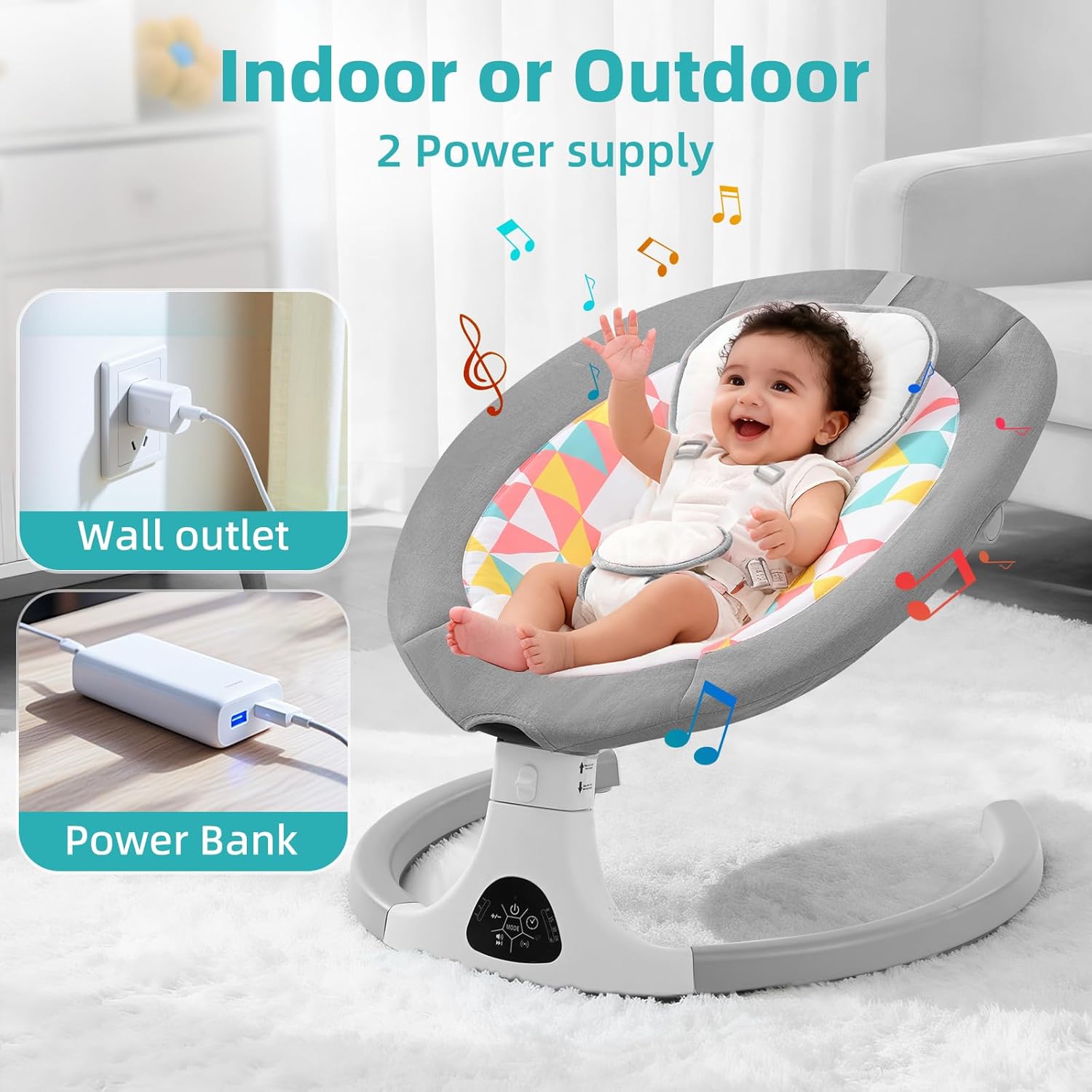 Thumbnail 3 de Baby Bouncer from Birth electric baby swing chair with Bluetooth, 5 swing speeds, 3 recline angles and remote (Grey)