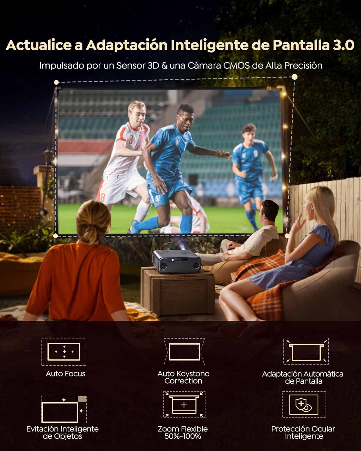 Detalle 2 de WiMiUS P62 Pro: proyector Smart 4K con enfoque/keystone automático, Netflix incluido y sonido Dolby