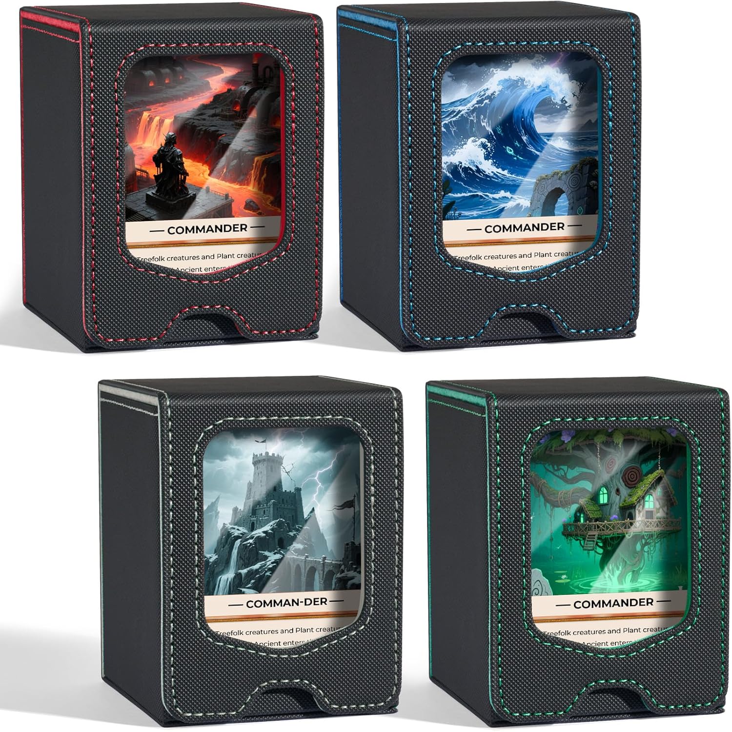 Detalle de Fabmaker 4 Pack Deck Box: Magnetic MTG Commander Storage, 210+ Cards, 6 Color Options