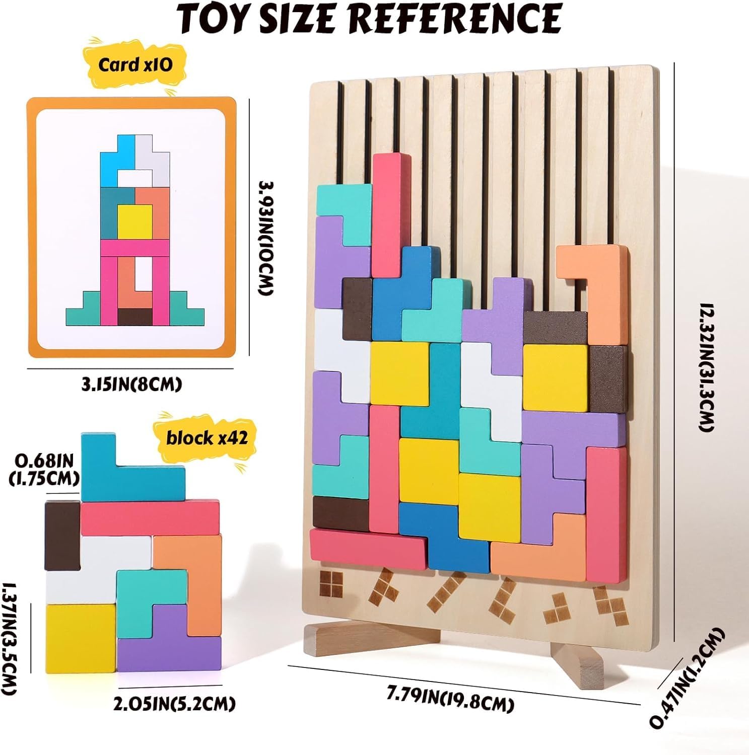 Detalle de WISBOOK Wooden Colored 3D Russian Block Puzzle: Montessori Stacking & Brain Teasers for Ages 3–6