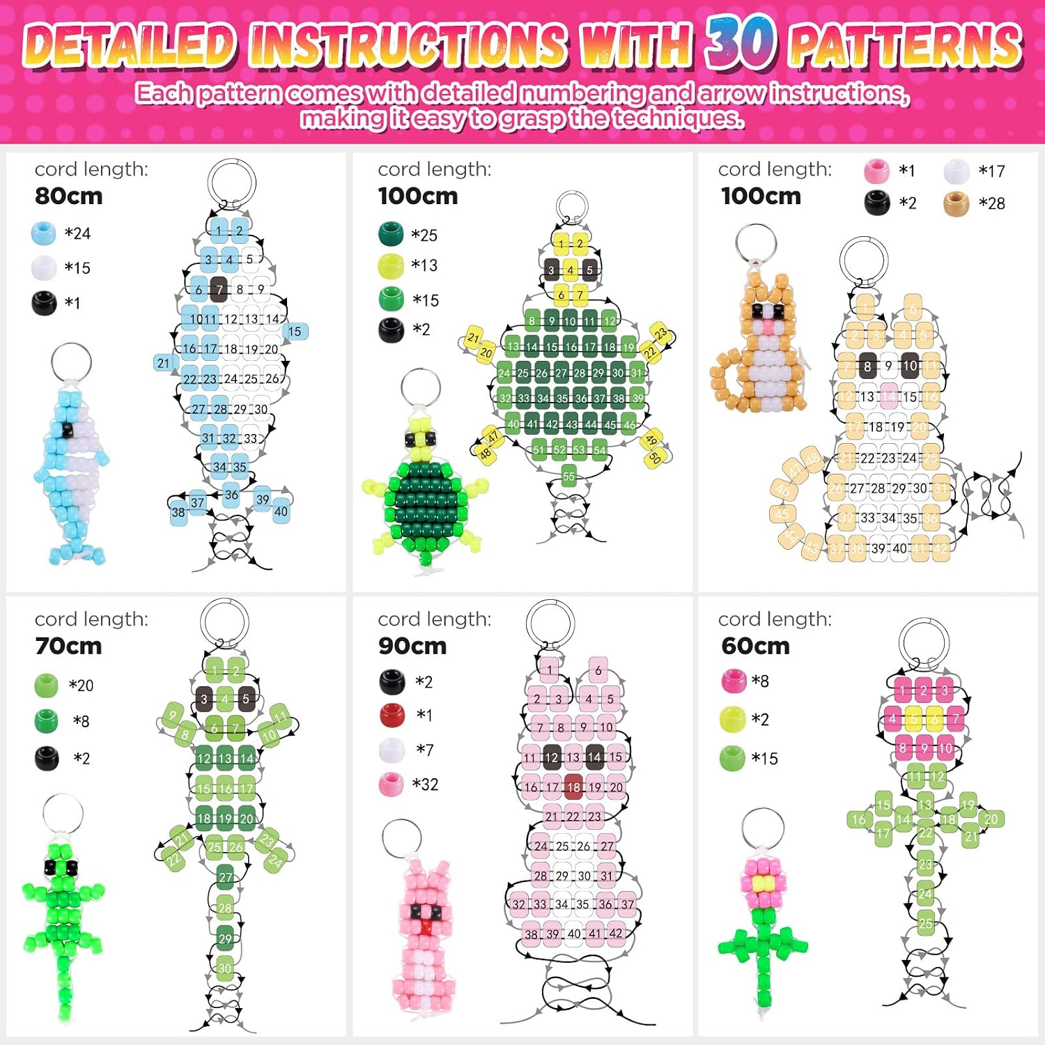 Detalle de Funtopia Pony Beads Keychain Making Kit, 1,500 Beads and 30 Patterns
