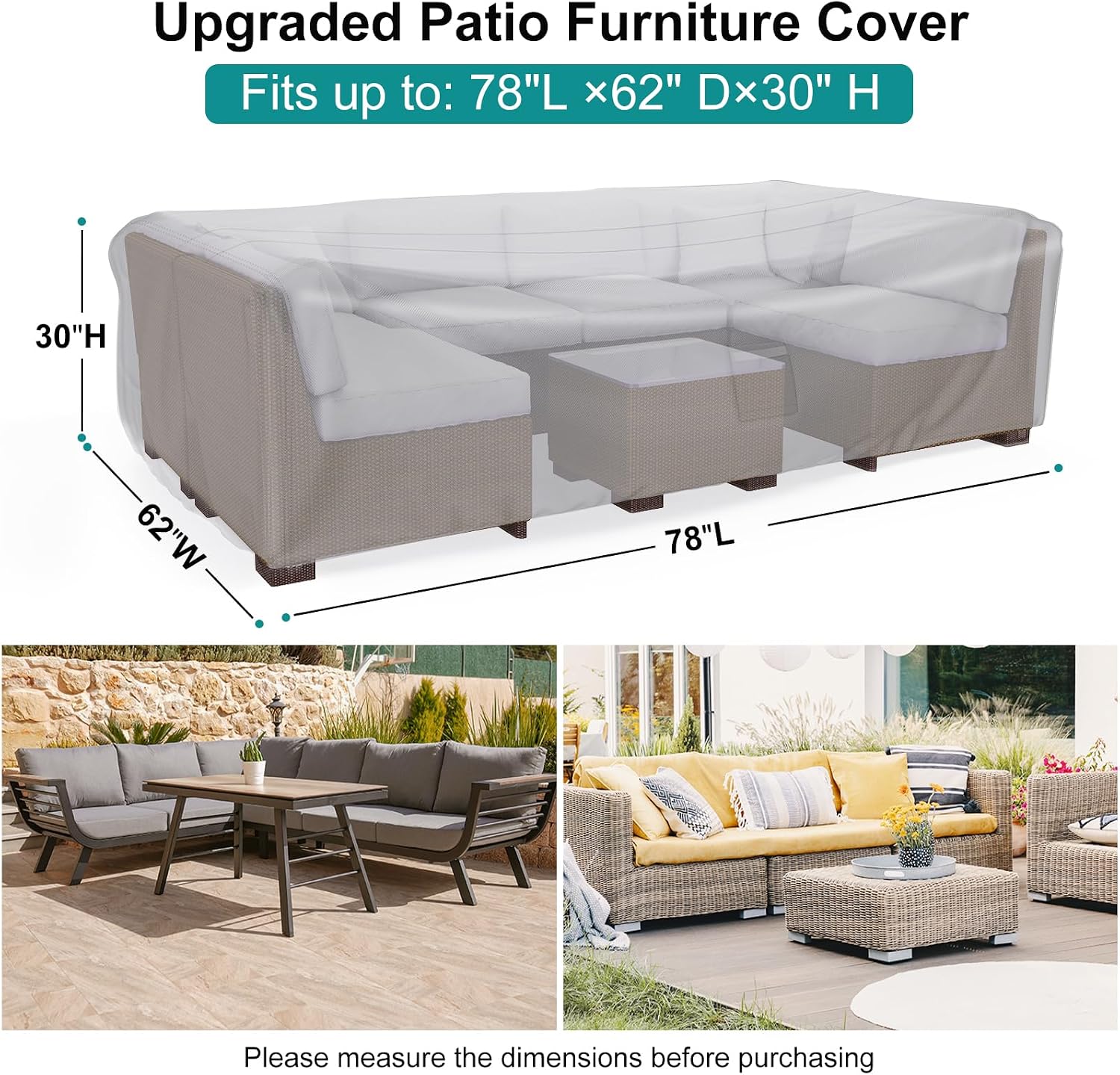 Detalle 2 de BROSYDA Patio Furniture Cover 78"L × 62"W × 30"H