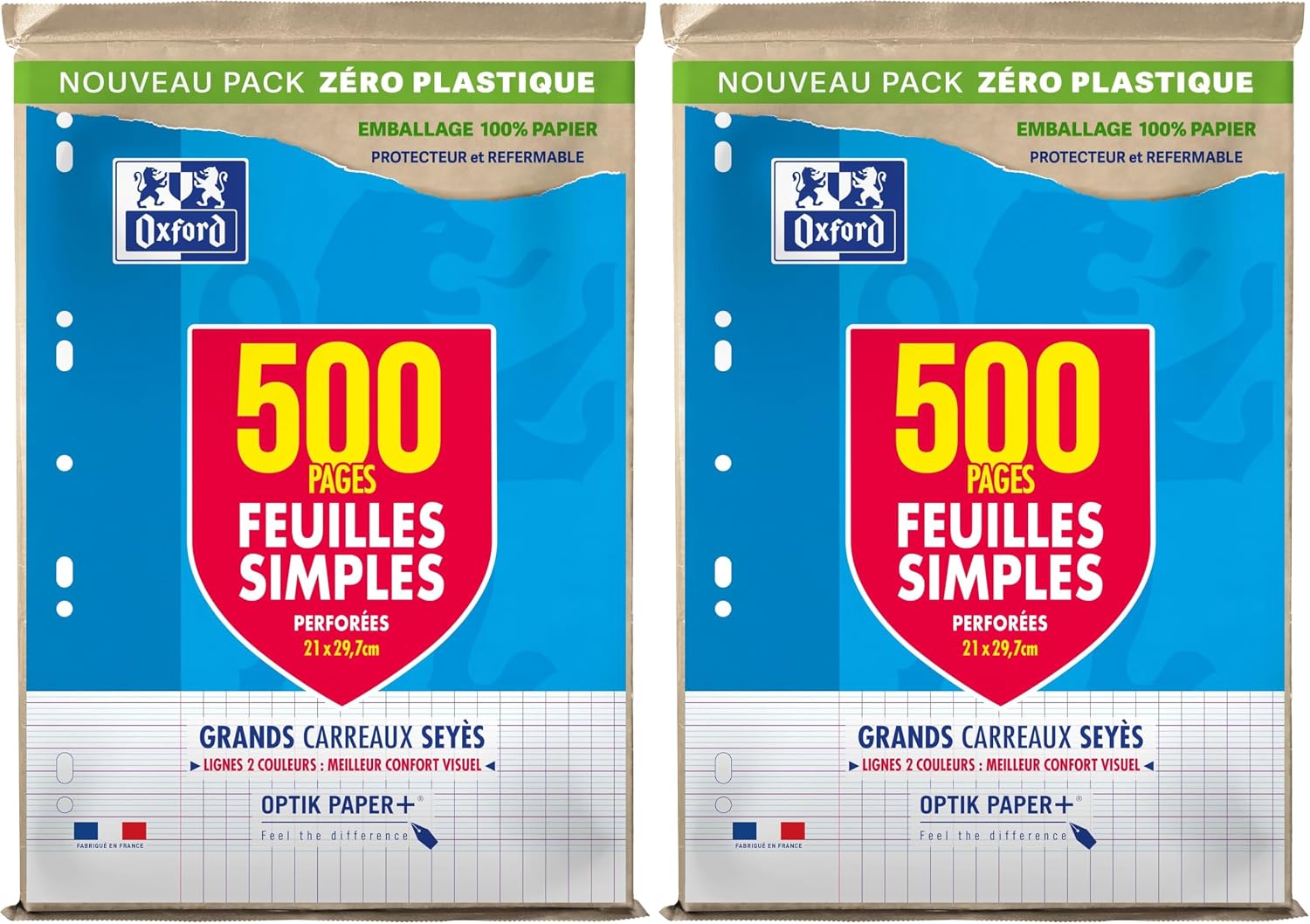 Detalle de OXFORD Feuilles Simples A4 Seyès Grands Carreaux – 500 pages