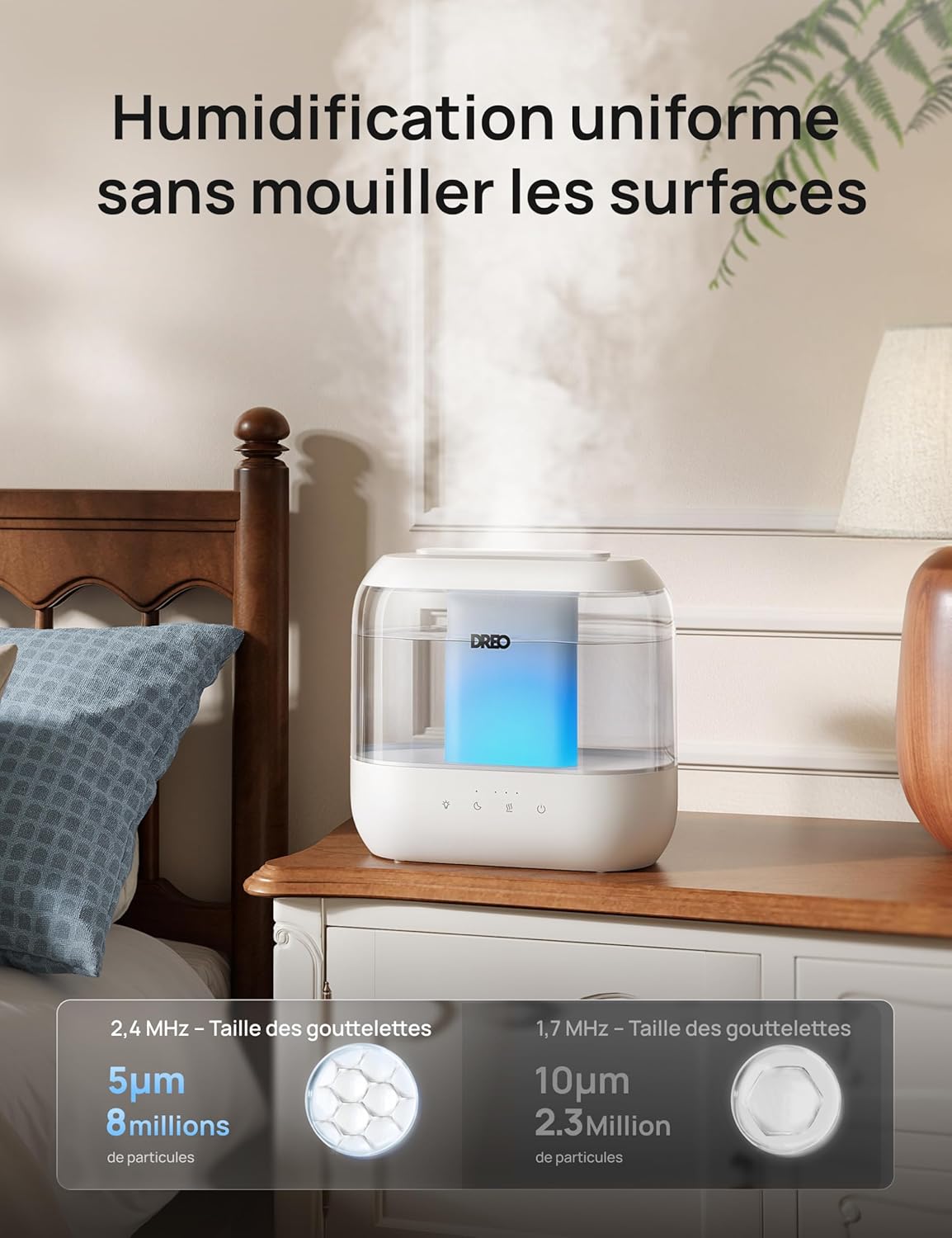 Detalle de Dreo humidificateur à vapeur froide 4L pour chambre, diffuseur d’huiles et veilleuse (jusqu’à 32 h)