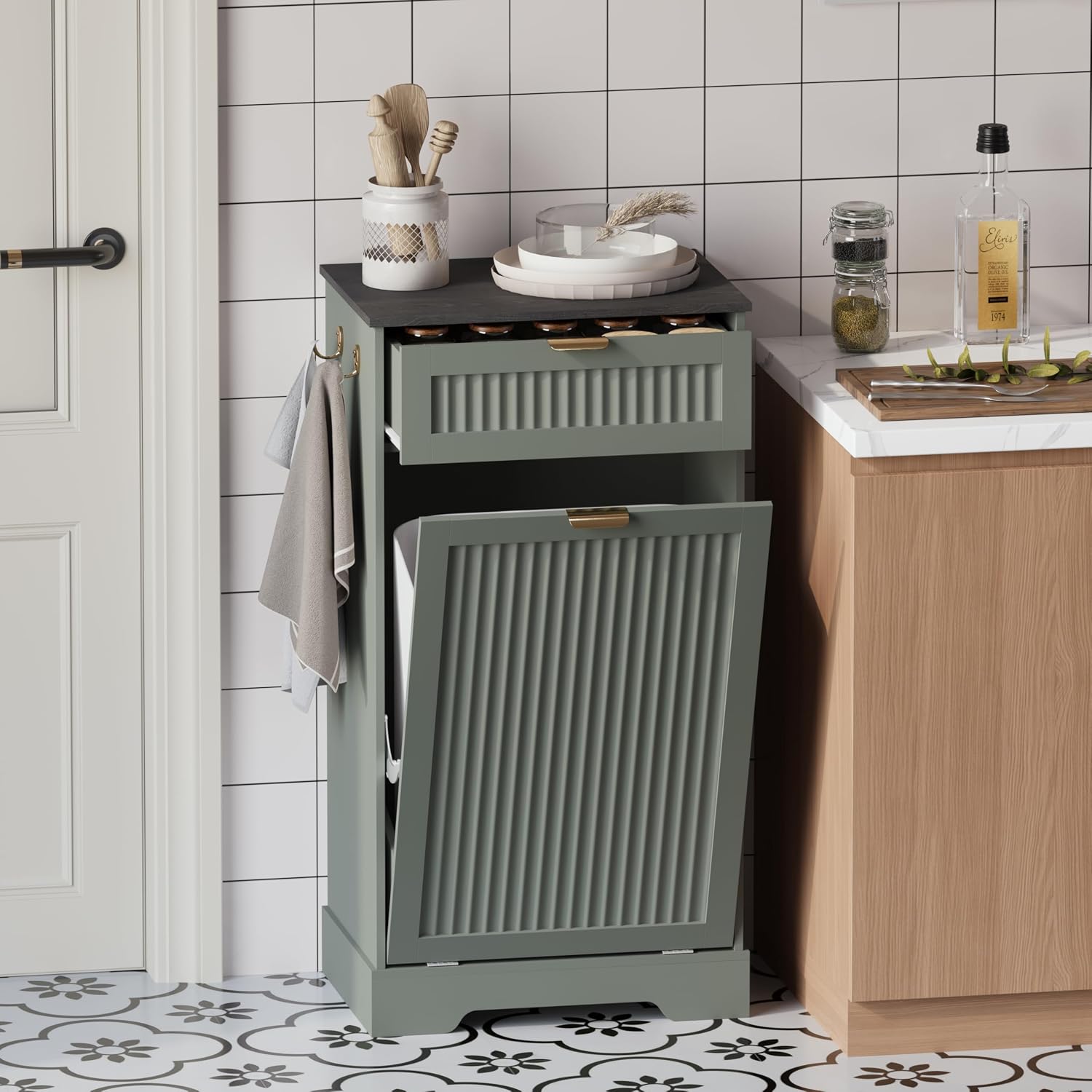 Thumbnail 6 de METOTI HLG186-GR-02 Tilt-Out Trash Cabinet, 13-Gallon, Green