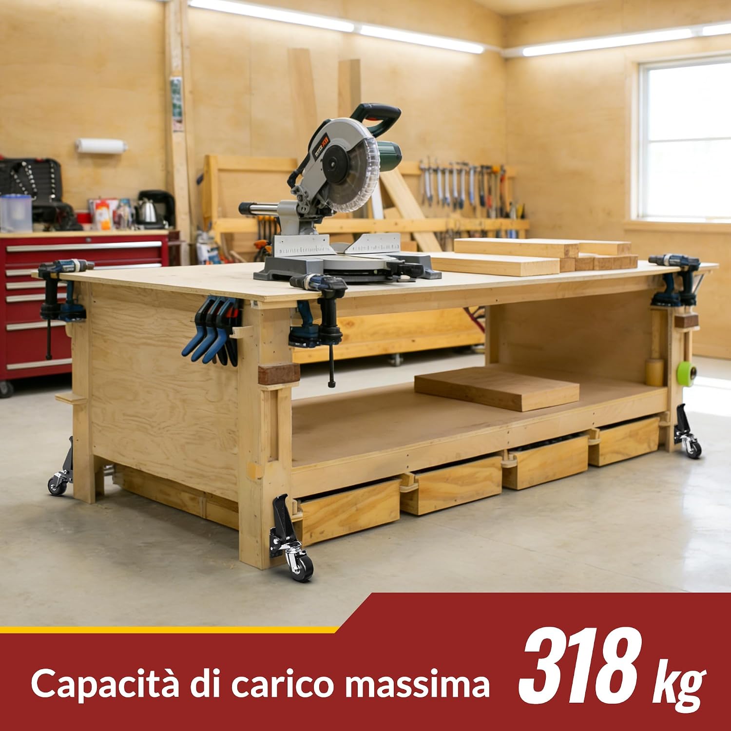 Detalle de HOLKIE Ruote retrattili per carichi pesanti a 4 ruote, carico 315 kg, sollevamento e bloccaggio