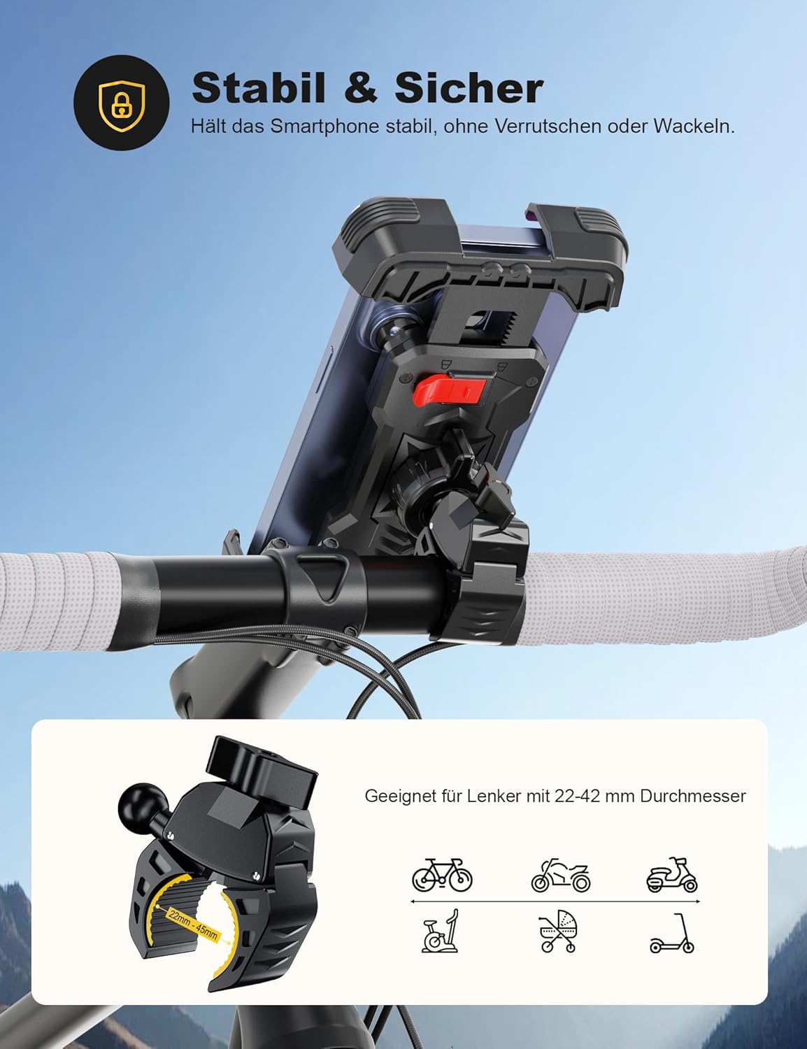 Detalle 2 de Grefay Handyhalterung Motorrad 360° für Smartphone