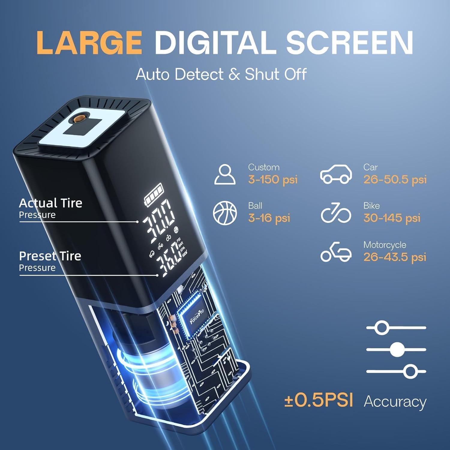 Thumbnail 2 de ForcePro Tire Inflator Portable Air Compressor with 150 PSI and 20000mAh Battery