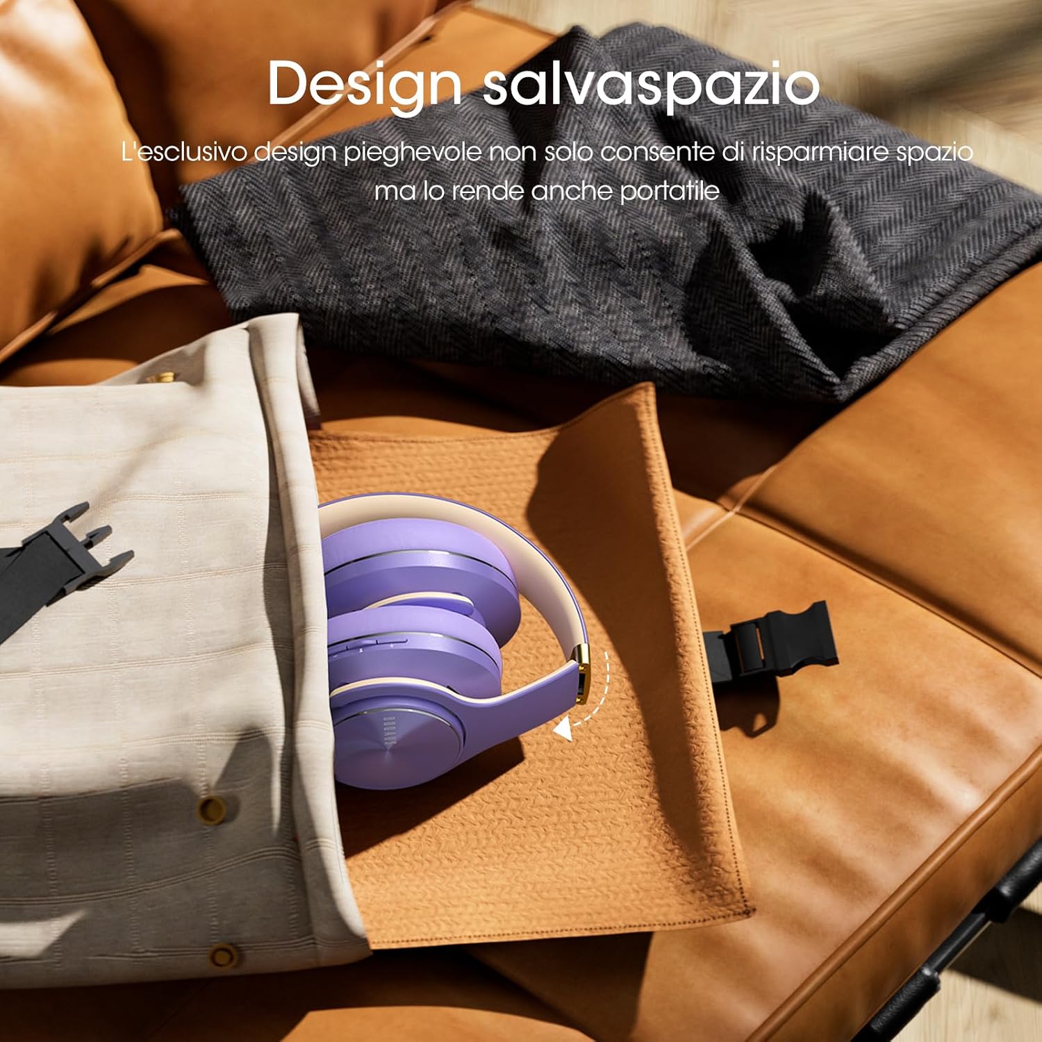 Detalle de DOQAUS Cuffie Bluetooth Wireless Over Ear – fino a 90 ore, 3 modalità EQ, memory foam, wireless e cablaggio incluso (Viola)