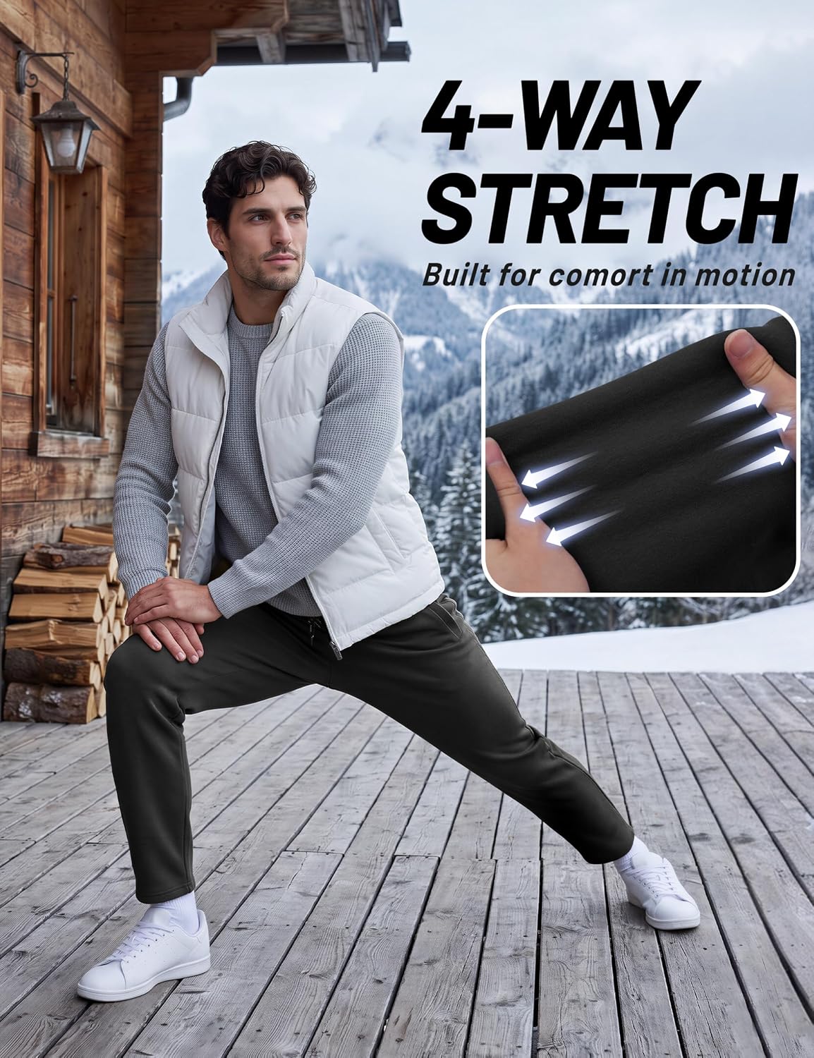 Detalle 2 de TACVASEN Men's Sherpa-Lined Sweatpants with Drawstring, Open Bottom
