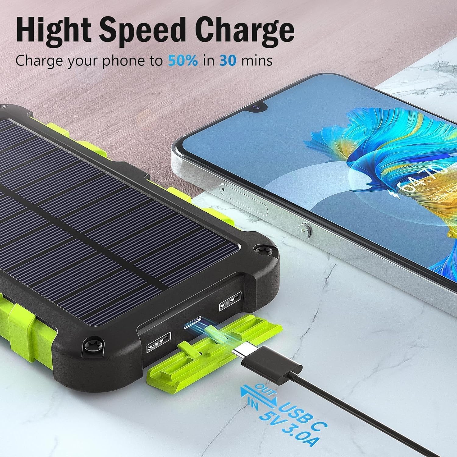 Detalle 2 de TOENNESEN Solar Power Bank 10000 mAh PD 15 W with USB-C and dual USB outputs (IPX4)