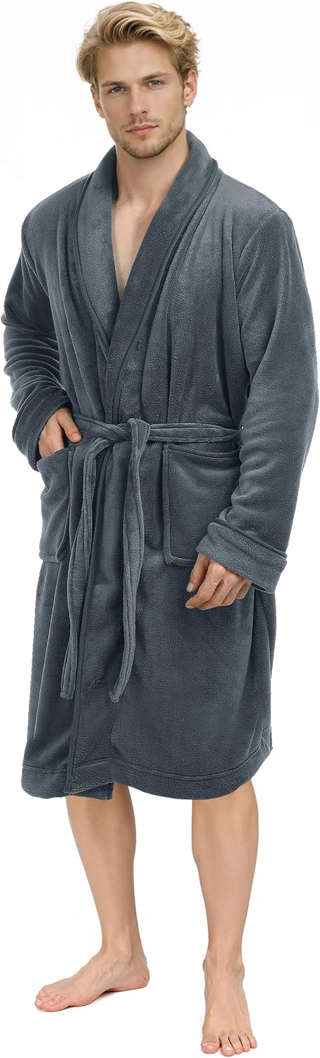 Detalle de NY Threads Herren-Bademantel aus Flausch-Fleece mit Schalkragen und Gürtel