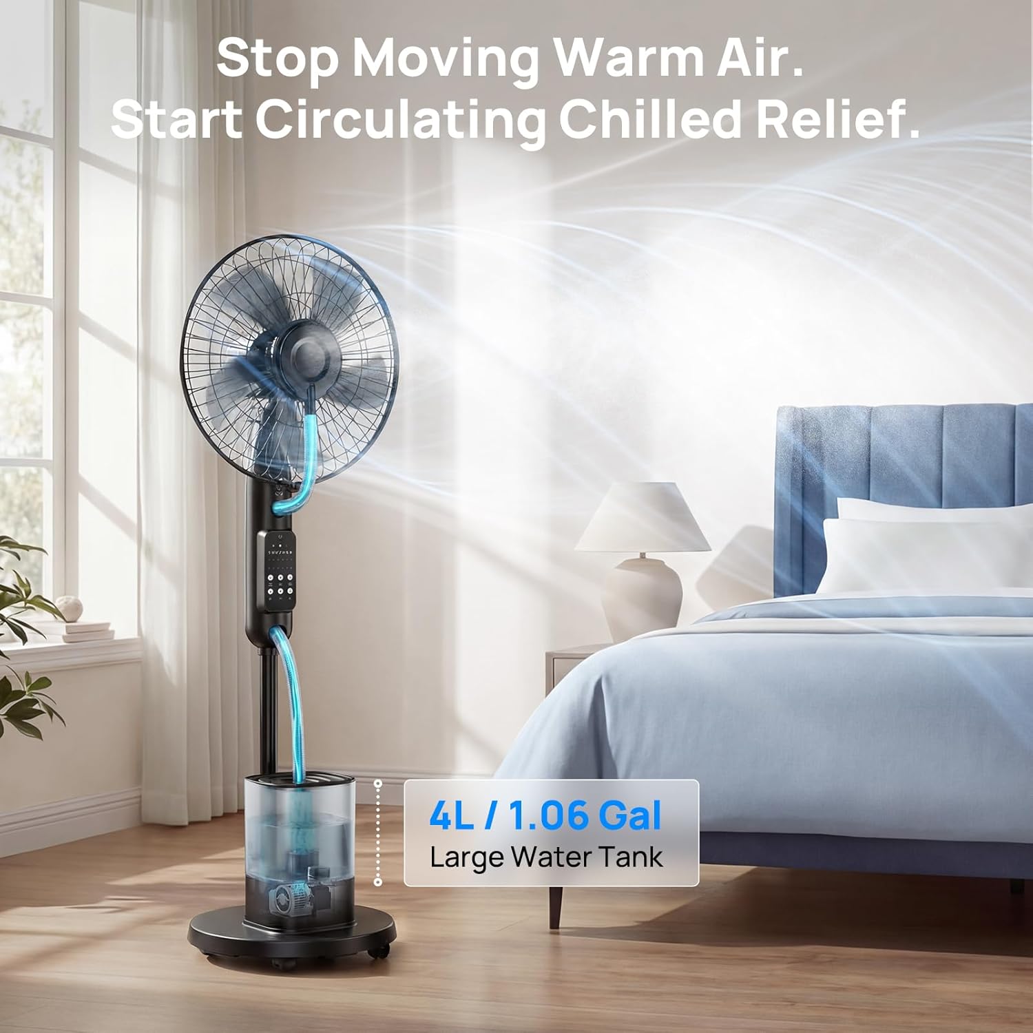 Thumbnail 2 de NebulaFlow Mist Fan (2026 Upgraded) 4L Large Tank – 5 Speeds, 3 Modes, Remote & Oscillating Pedestal Fan