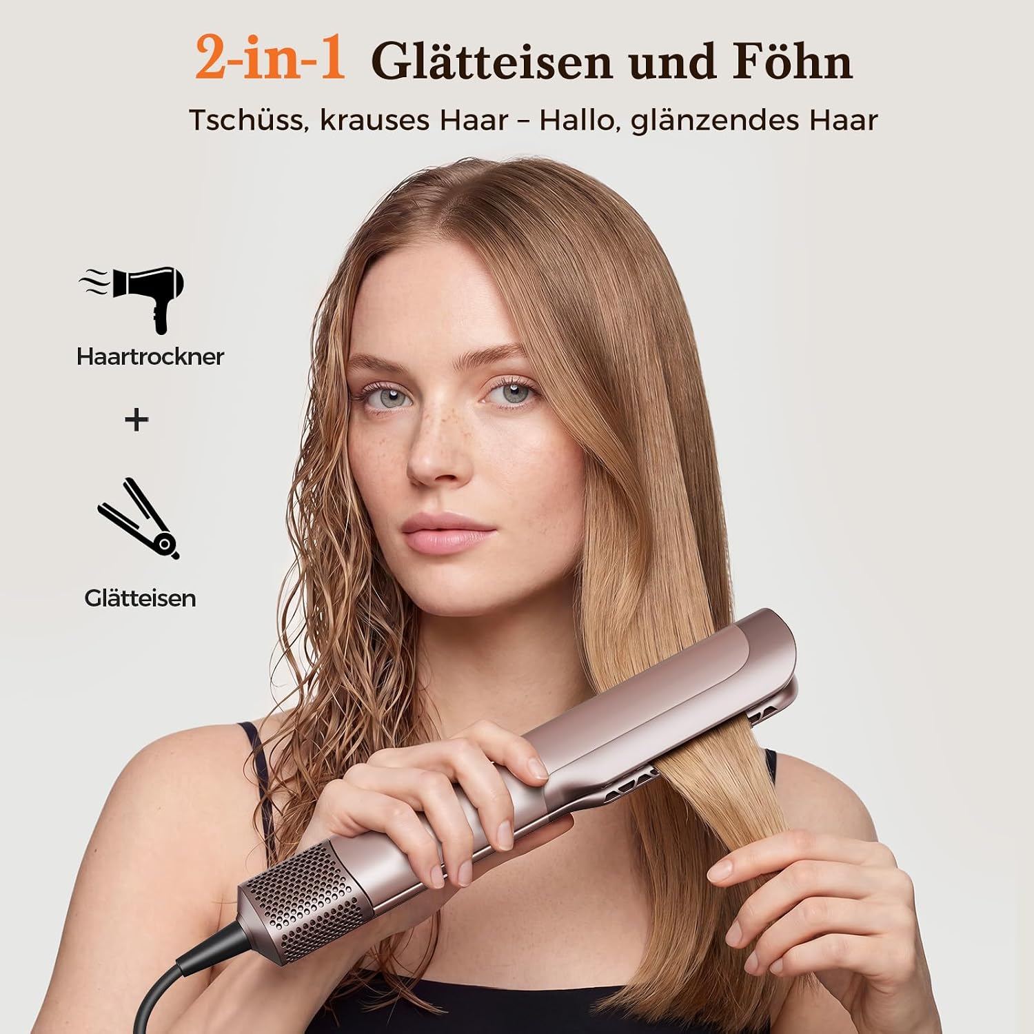 Detalle de Airstraight Glätteisen Föhn 2in1 – Luftglätter Nass-zu-Trocken Haar, 1300 W, 160 °C, 110.000 U/min