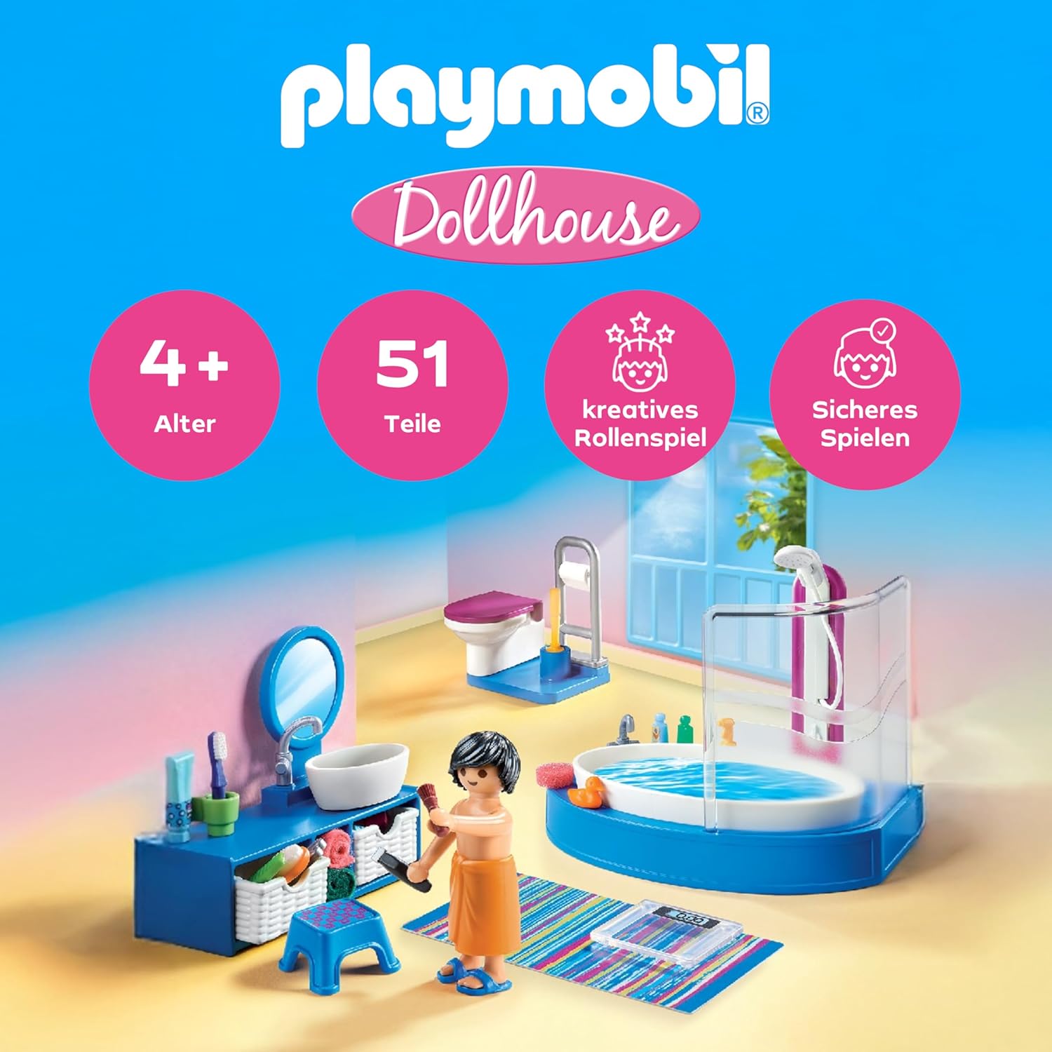 Thumbnail 1 de PLAYMOBIL Dollhouse 70211 Badezimmer (ab 4 Jahren) mit 51-teiligem Zubehör