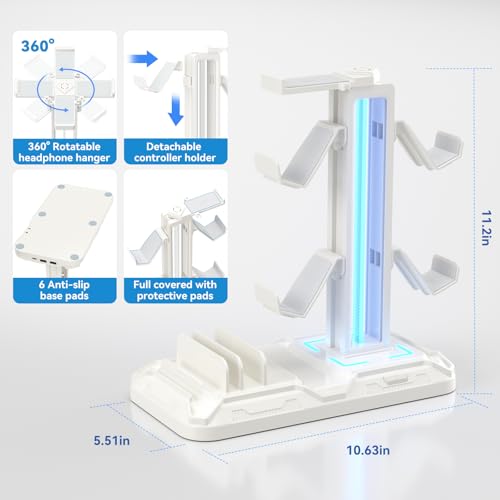 Detalle de KDD Soporte de Auriculares Gaming con Puertos USB-C y Iluminación LED (Blanco)