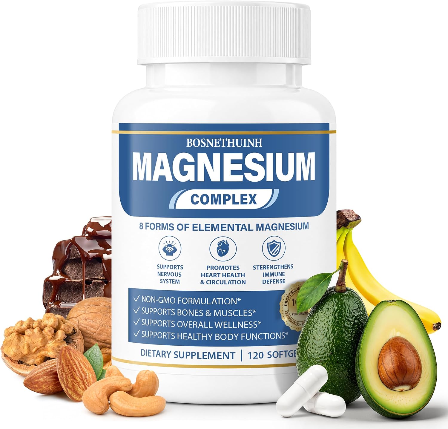 Detalle de BOSNETHUINH Magnesium Complex 001 8-in-1 Magnesium Capsules, 120 Count