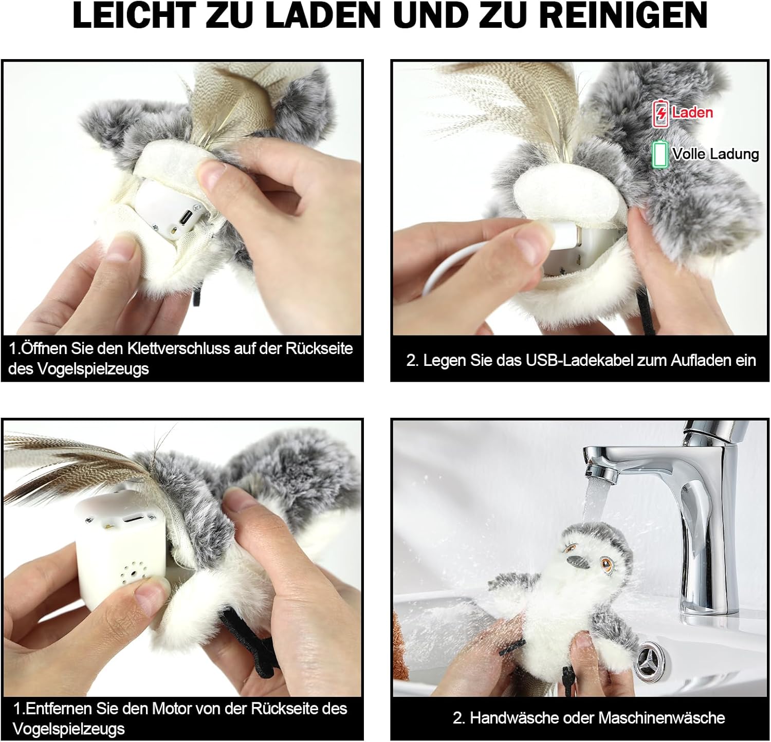Detalle de Nepfaivy interaktives Katzenspielzeug Vogel – automatisch mit Berührungssensor, Katzenminze & USB-Akku