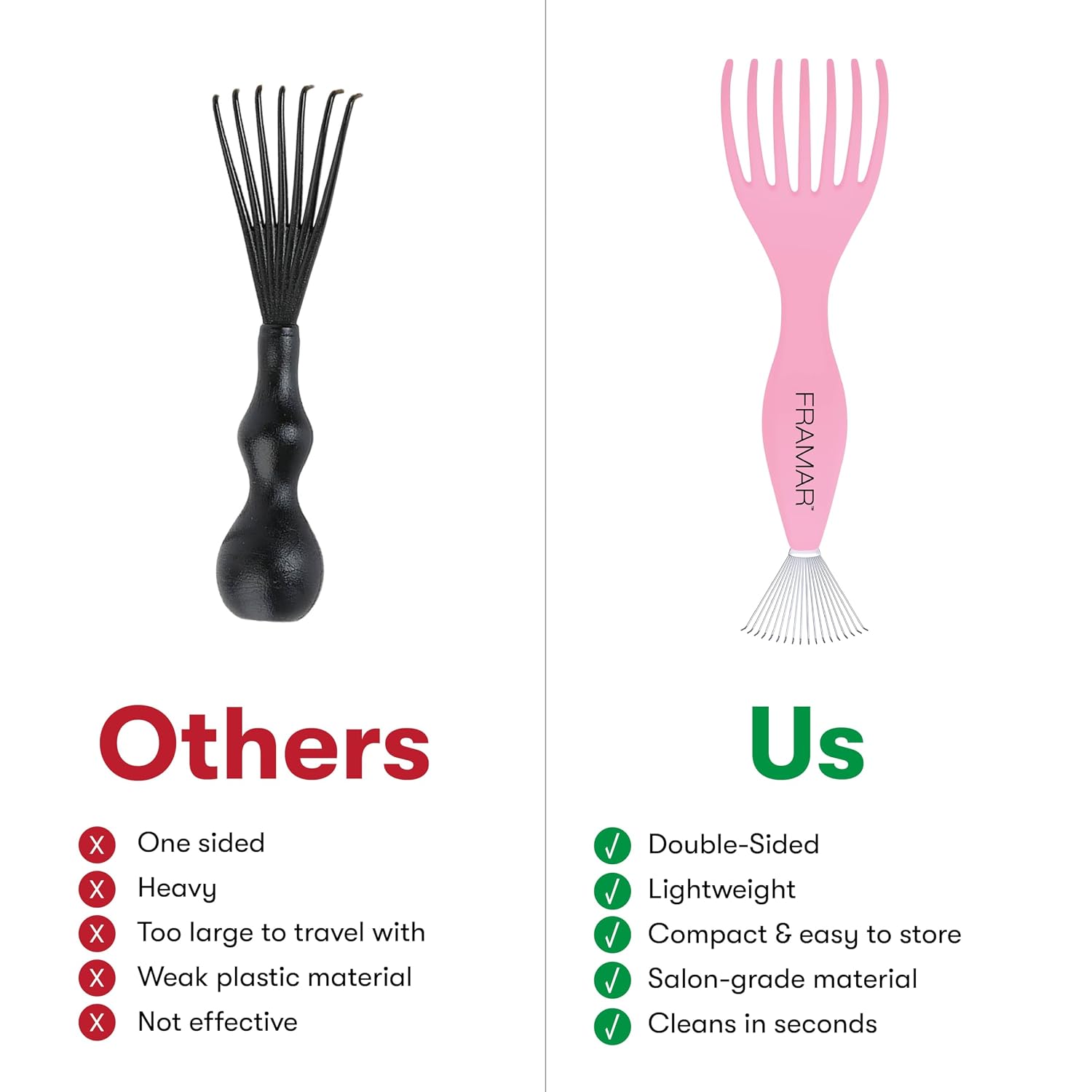 Detalle de FRAMAR Premium Hair Brush Cleaner Tool, Pink, Dual-Edge Design