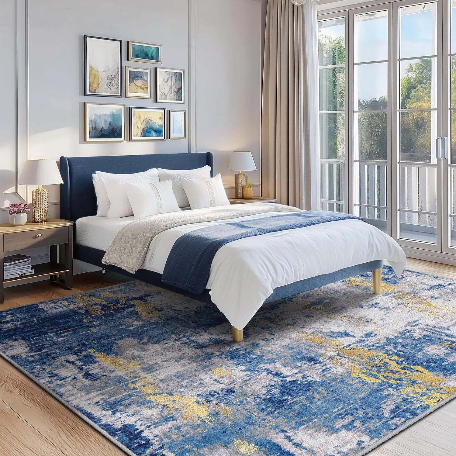 Detalle 2 de RELEANY tides 5' x 7' Area Rug, Washable Low-Pile Abstract Print