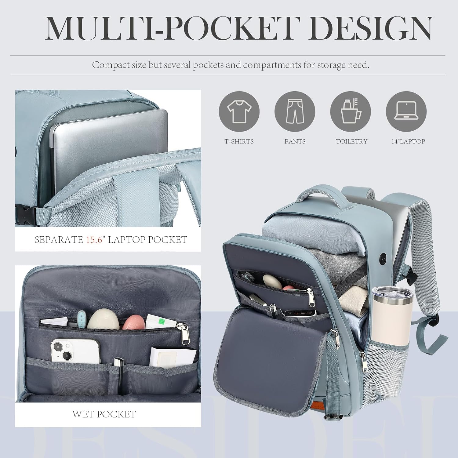 Detalle de Sac cabine Lossga 45x36x20 pour EasyJet – sac à dos antivol avec compartiment ordinateur 15,6 pouces