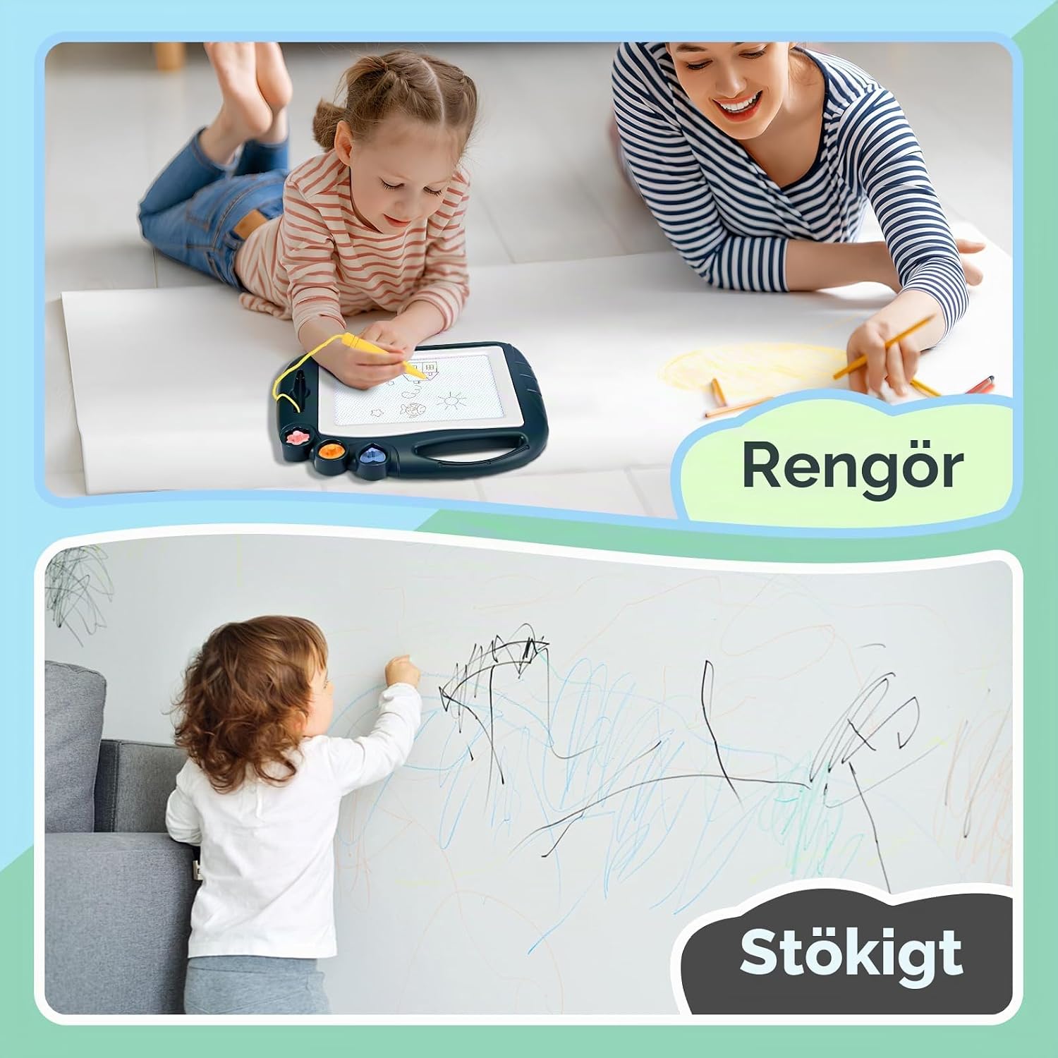 Thumbnail 6 de Ouxayapl magnetisk ritplatta för barn – fyrfärgad, portabel med penna och tre stämplar