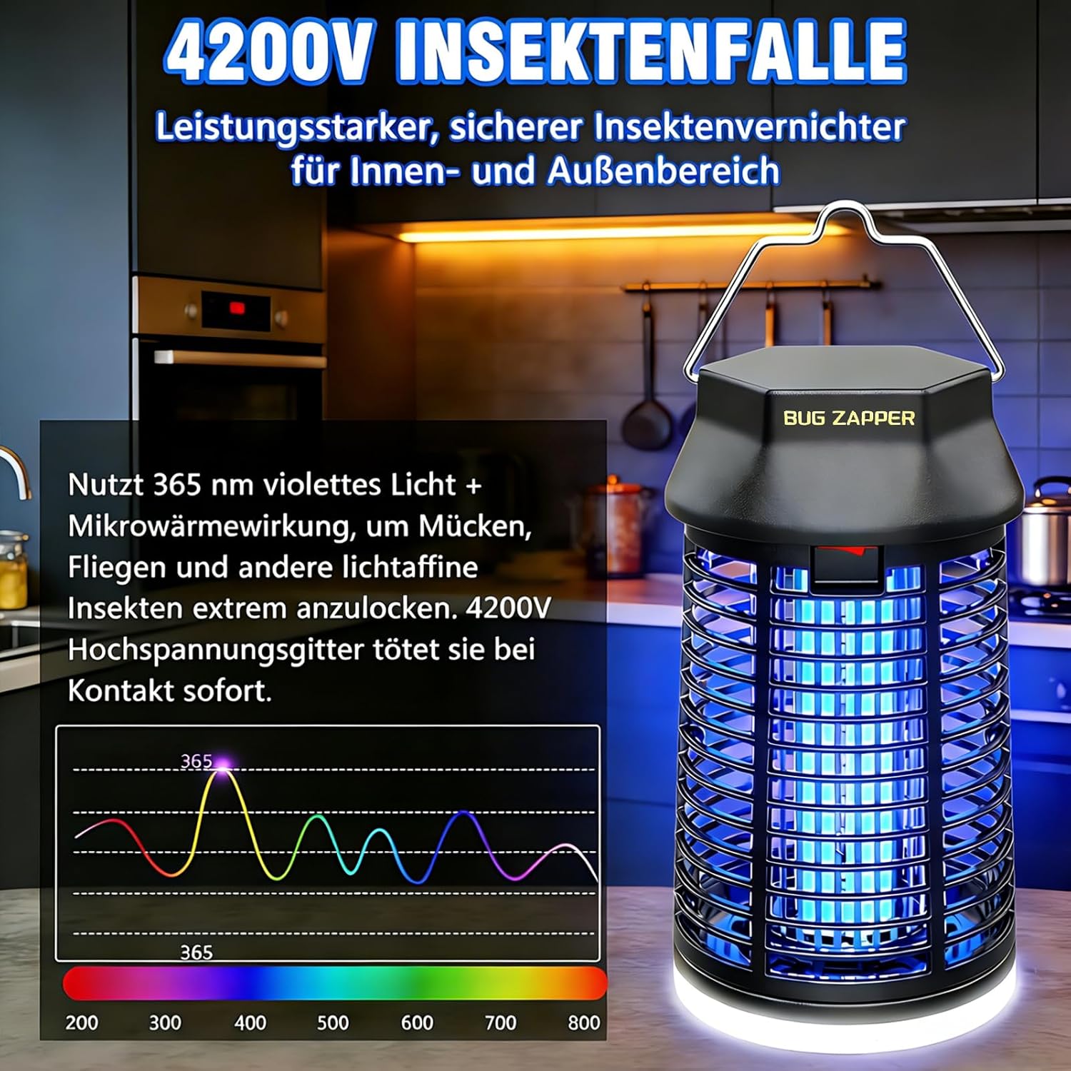 Thumbnail 2 de Insektenvernichter Elektrisch 4200V – 2-in-1 Mückenlampe mit LED-Licht, IPX4, kompakt und tragbar