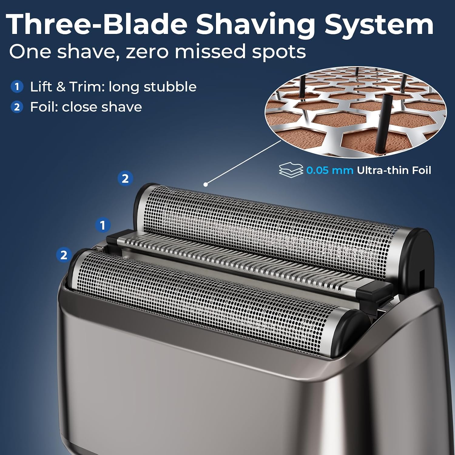 Thumbnail 2 de MAXGROOM Electric Foil Shaver for Men – 3 Floating Blades, IPX7 Waterproof, 70-Minute Run Time