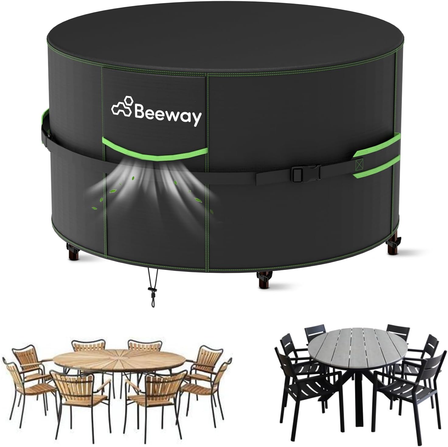 Detalle de BEEWAY Garden Table Cover round 230×102 cm 🌧