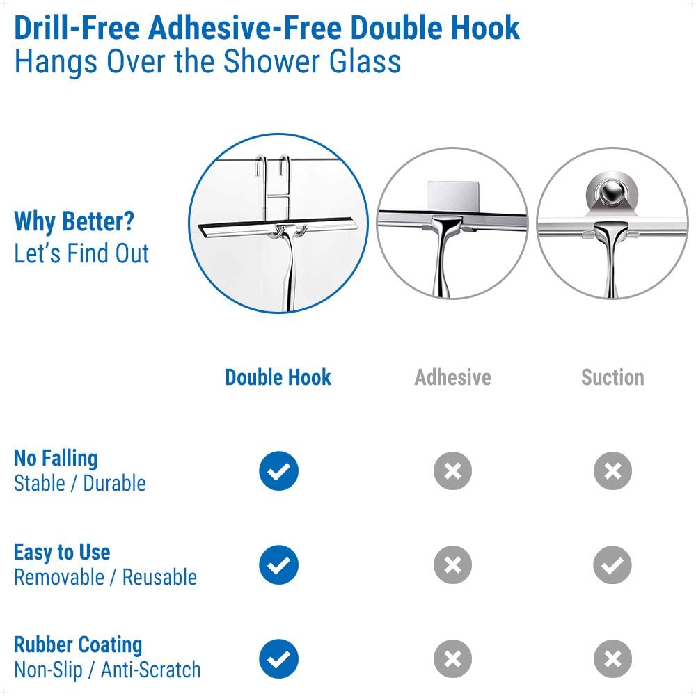 Thumbnail 1 de Ecooe raclette de douche vitres en acier inoxydable, 25 cm avec crochet sans perçage et silicone de rechange