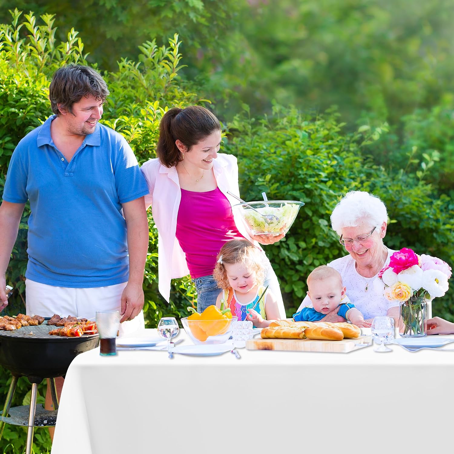Thumbnail 6 de 4 Packs White Plastic Tablecloth 54 x 108