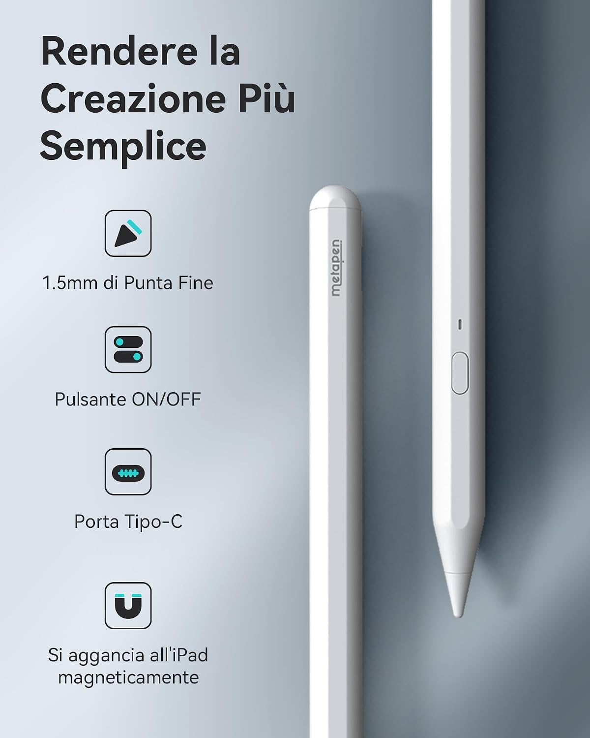Thumbnail 6 de Metapen Penna A11 per iPad (2018-2026): penna stilo compatibile Apple Pencil, ricarica rapida e precisione pixel