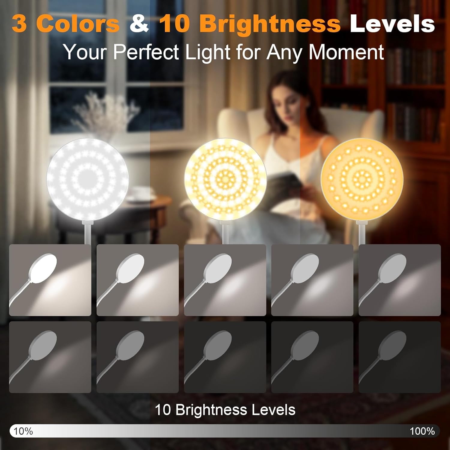 Thumbnail 1 de ZAPLIT 97 LED Akku Leselampe für Bett & Schreibtisch – kabellose Klemmlampe mit USB‑C und 40 cm Schwanenhals