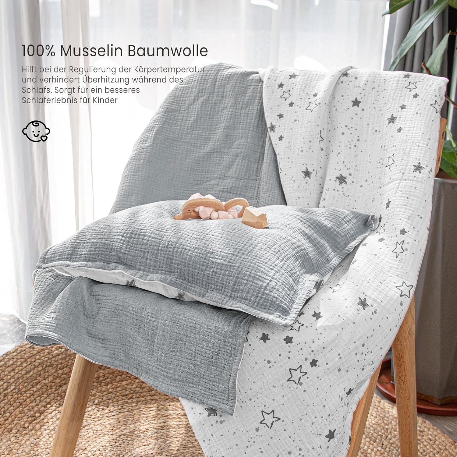 Detalle 2 de lulumoon Kinderbettwäsche 100x135 cm mit Kissenbezug 40x60 cm (Baumwolle, Oeko-TEX Standard)