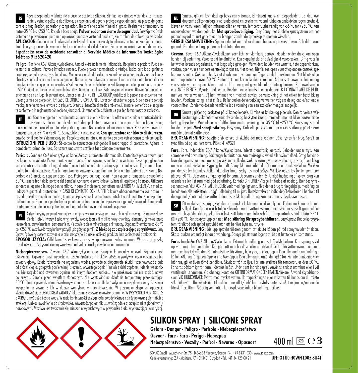 Thumbnail 1 de SONAX Spray al silicone (400 ml): lubrificante versatile e idrorepellente per gomma, metallo e materiali sintetici