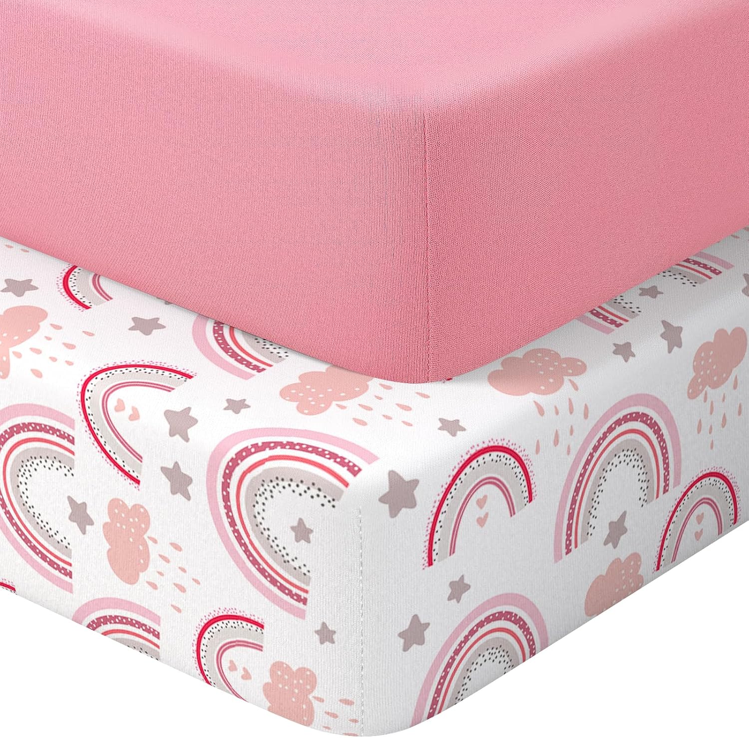 Detalle de IOCCLH Baby Crib Sheets, 2-Pack Microfiber, Pink Rainbow & Pink, 28 x 52 x 8 in