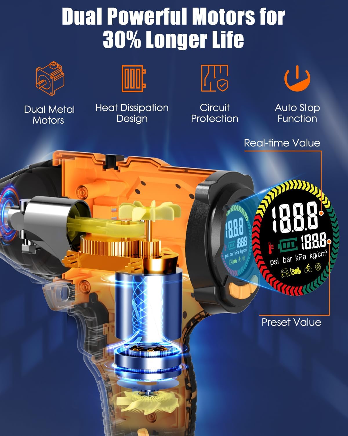 Detalle 2 de AUTDER Cordless Tyre Inflator 21V 180 PSI