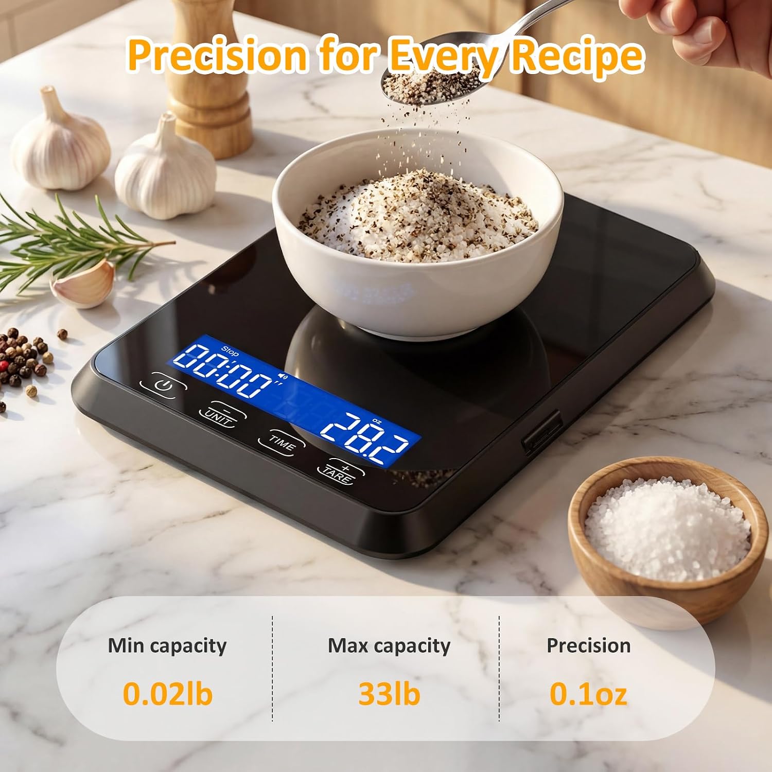 Detalle de Letron K300H Digital Kitchen Scale, 33 lb, Glass Platform, USB-C Charging