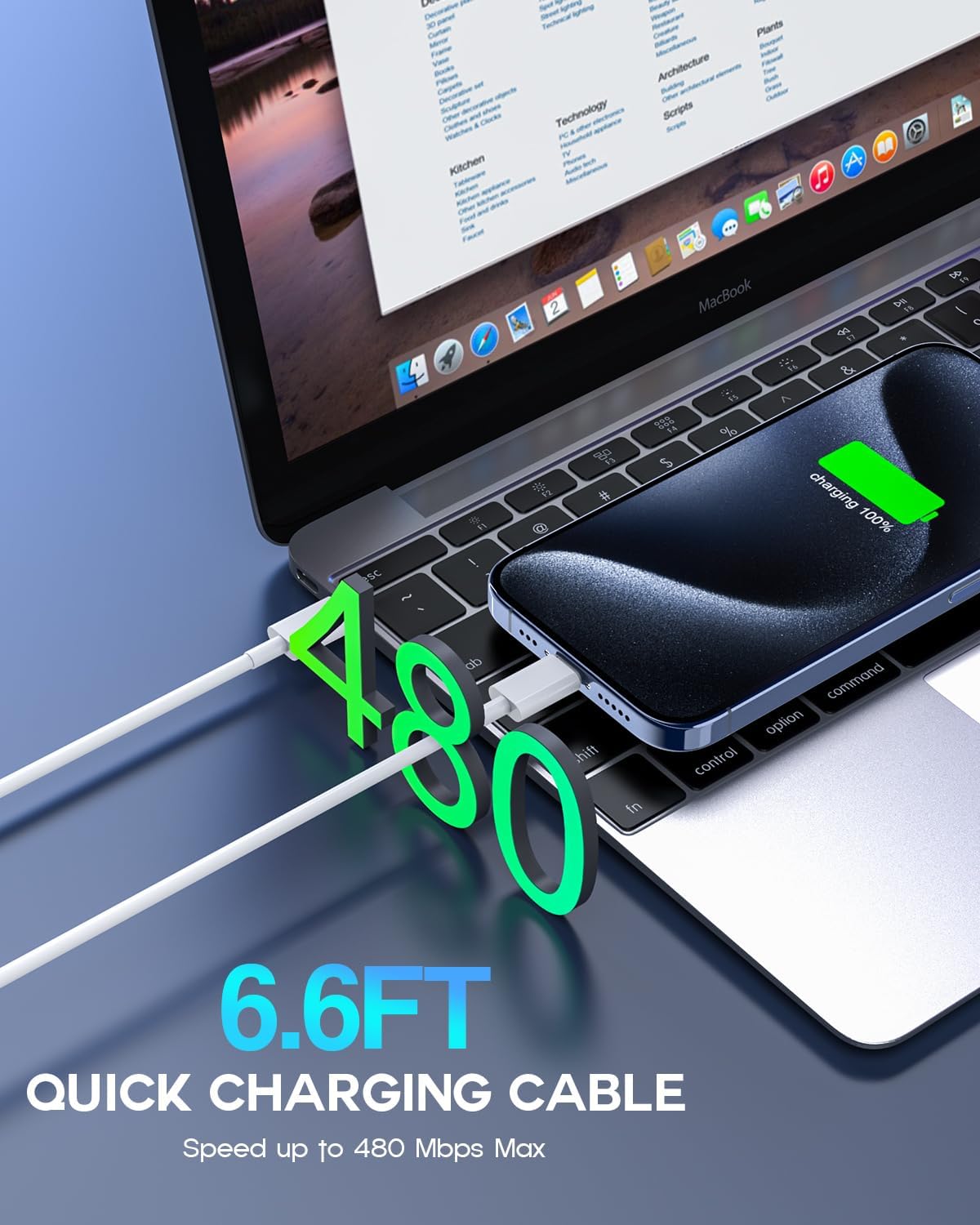 Thumbnail 4 de USB C to USB C 6.6ft 240W fast charging cable