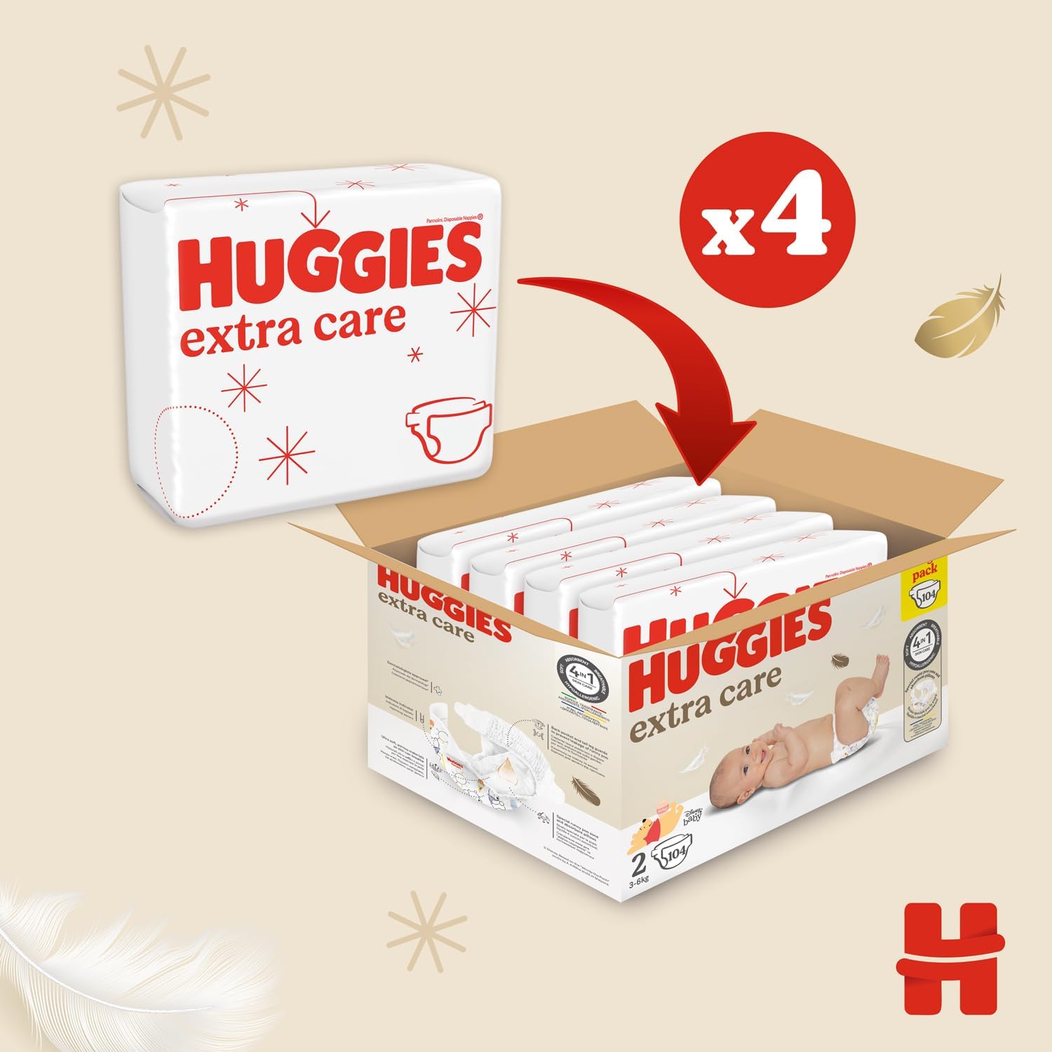 Detalle 2 de HUGGIES Extra Care Taglia 2 104 pz